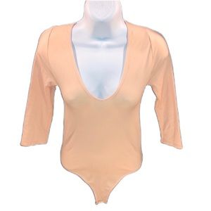 Plunge Neck Peach Bodysuit - Women's Top